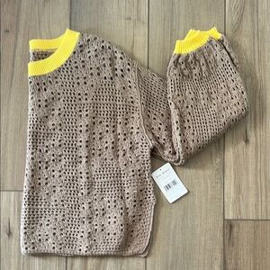 Free People Yellow and Brown Knit Sweater